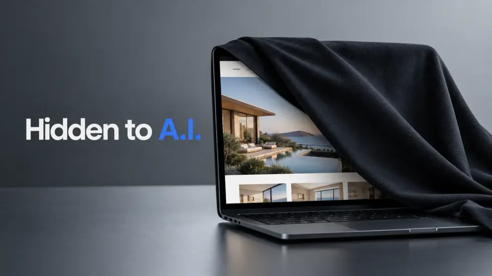 A real estate website on a laptop half covered by a cloth: hidden to A.I.