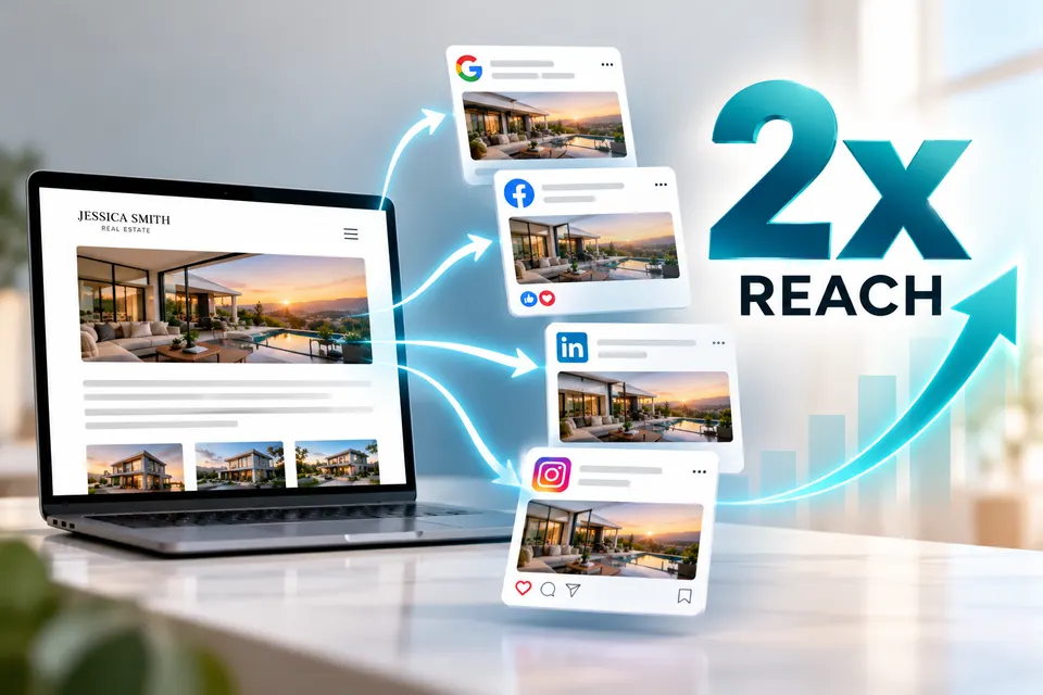 An agent's blog post shared to Google, Facebook, LinkedIn and Instagram for 2x reach