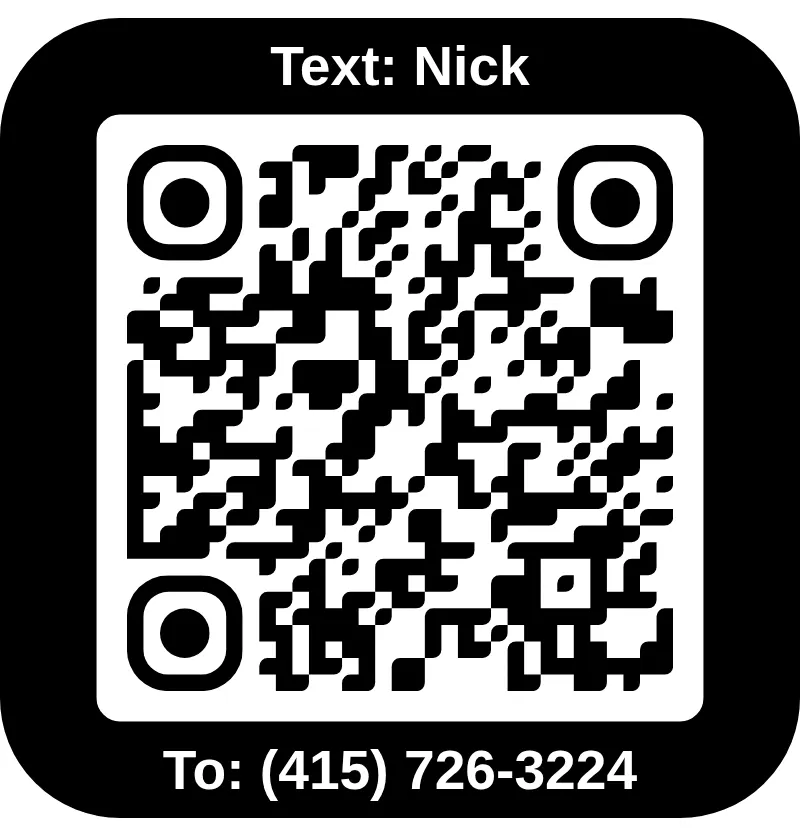 QR code: Text Nick to (415) 726-3224
